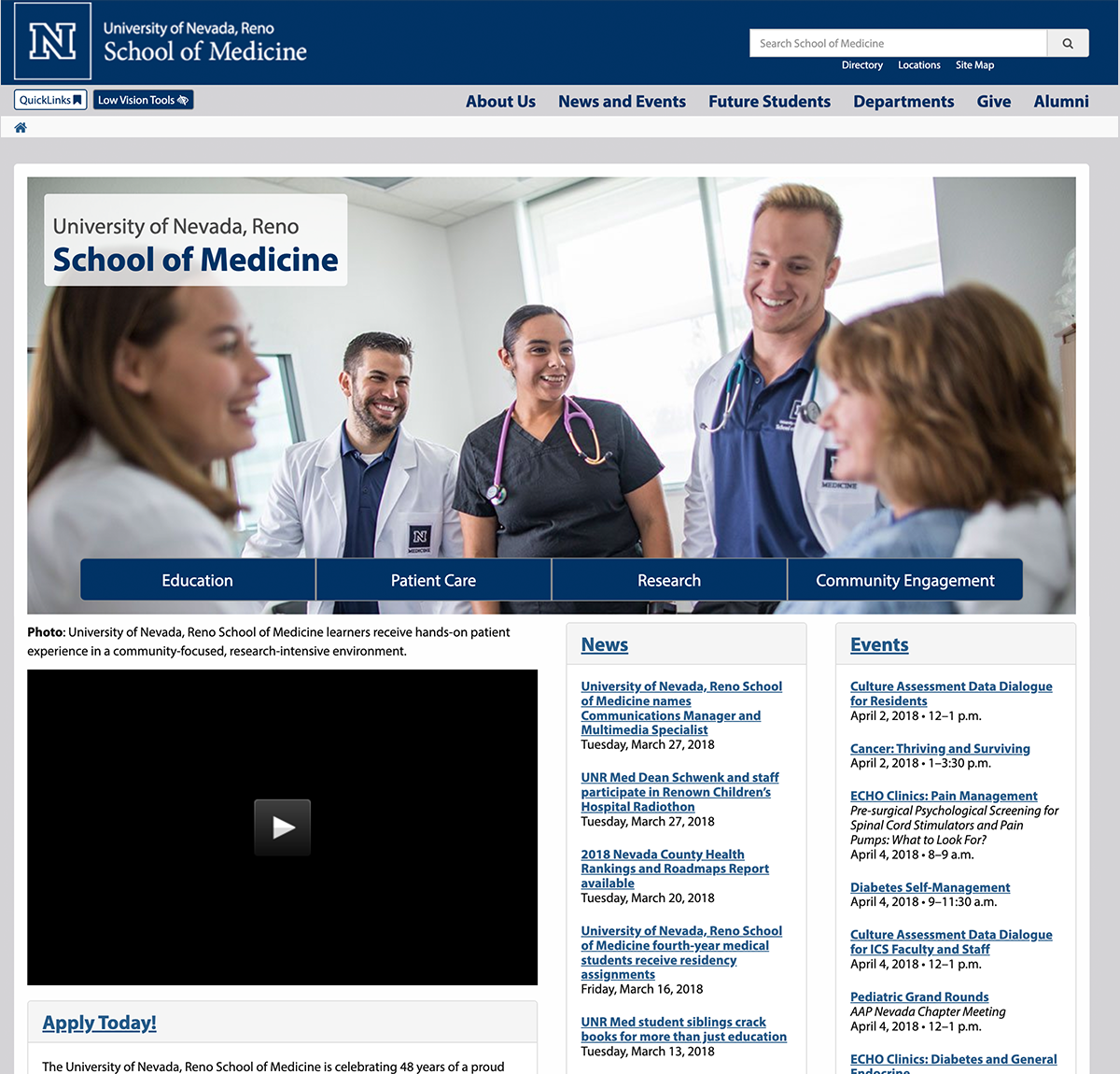 UNR Med home page before migration