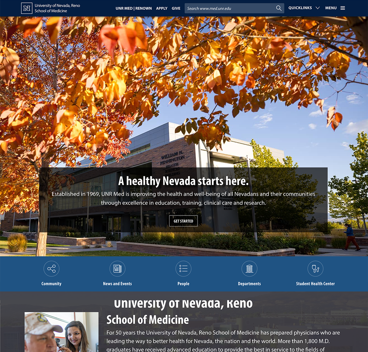 UNR Med home page after migration before redesign