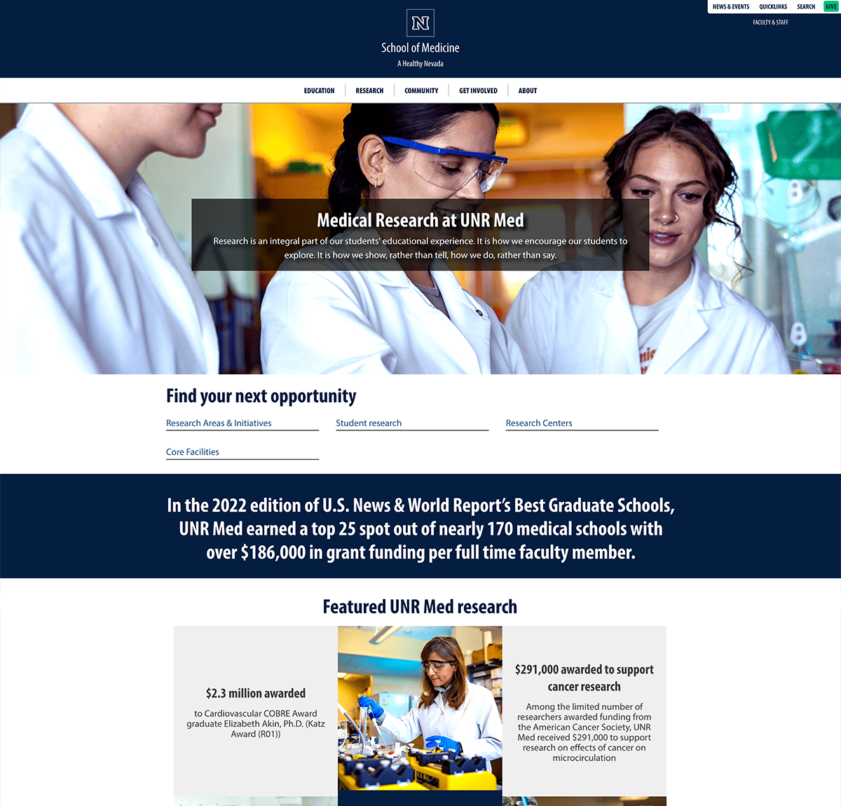 UNR Med research secotion website redesign